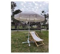 YNZUNMY Parasol Plage, Parasol à Frange Parasol de Plage de Luxe de 2 m, Protection UV d'extérieur avec Piquet de Sol et Pompon imprimé for Jardin et Camping(White Steel Pipe Tas)