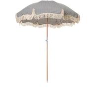 YNZUNMY Parasol Plage, Parasol à Frange Parasols de Plage à Pompons, Style bohème, en Bois, sur Mesure, de Luxe, Portables, 2,4 m, Vintage, avec Franges, for l'extérieur, en Toile(Silver)