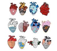 YO-HAPPY 12 Styles Kit d'épingles de Coeur anatomiques Ensemble d'épingles de Revers en émail de Coeur Scientifique Unisexe