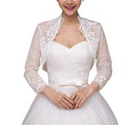 YO-HAPPY Châle de Mariage, Femmes 3/4 Manches Veste de Mariage Cape Floral Dentelle Garniture Wrap Shrug Bolero Cardigan