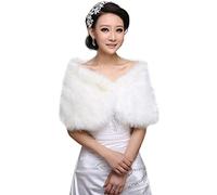 YO-HAPPY Femmes Châle, Femmes Blanc Fausse Fourrure De Mariée Wrap Étole Châle Cape De Mariage Artificielle Perle Boule Embellissement Veste d'hiver Manteau Shrug