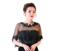 YO-HAPPY Femmes châle, Femmes Simple Couche Pure Haut Bas Mariage châle Wrap Floral Dentelle Applique épissage Garniture Nuptiale soirée Cape Haussement d'épaules Capelet boléro