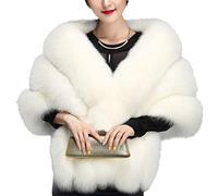 YO-HAPPY Veste en peluche, femmes hiver fausse fourrure écharpe col haussement d'épaules col en V châle Wrap étole cape de mariée