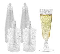 Yoaeyok 30 Pièces Verres à Champagne en Plastique, 150ml Flûtes à Champagne à Paillettes Argent, Gobelets à Vin de Fête Coupe de Champagne Reutilisable pour Mariages Anniversaires Fêtes