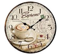 YOAI Horloge murale de cuisine vintage shabby chic antique rustique maison de campagne horloge à quartz en MDF avec horloge silencieuse 30 cm de diamètre (kaffe)