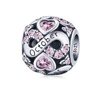 YOAME Breloques de pierres de naissance d'octobre pour les bracelets à breloques Pandora.Coeur d'amour en argent 925 pour bracelets et colliers, cadeaux d'anniversaire pour femmes.
