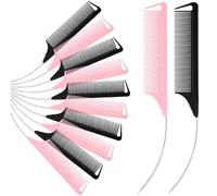 Yoande Lot de 12 peignes incurvés en forme de queue de rat en forme de C - Peigne à dents fines - Peigne à aiguilles en acier pour raie latérale profonde - Pour femmes, filles, hommes - Rose et noir