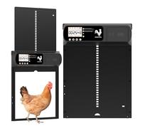 YOARMYT Amélioré Porte Poulailler Automatique Batterie avec Minuterie et Capteur de Lumière, Porte Automatique Poulailler en Aluminium avec Écran Grande LCD, Fonction Anti-pincement, Étanchéité IP X6
