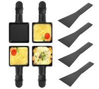 Yoassi 4Pcs Poêlon Raclette Carré à Revêtement Antiadhésif, Coupelle Raclette avec Poignée Anti-brûlure pour Fromage Fondu,Pommes de Terre,Oeuf Frit, 4Pcs Spatules en Nylon Passés au Lave-vaisselle