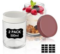 Yoassi Lot de 2 Pots pour Overnight Oats, 500ml Bocaux en Verre avec Couvercle Hermétique pour Gruau de Nuit,Pudding,Porridge,Yaourt,Réutilisables Pots de Conservation pour Céréales,Confiture,Graines