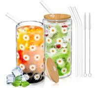 Yoassi Lot de 2 Verre Canette avec Couvercle et Paille,500ml Tasse à Café Glacé,Verre à Smoothie Réutilisable,Gobelet à Boire pour Cocktail,Soda,Jus,Bière,Wisky,Cola,Bubble Tea,Thé,Lait,Limonade,Eau