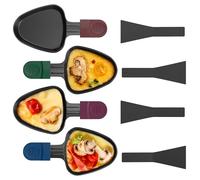 Yoassi Lot de 4 Poêlon Raclette Triangulaire Anti-adhésif, Coupelle Raclette Triangle avec Poignée Colorée Anti-brûlure pour Fromage Fondu, Oeuf Frit, 4 Pcs Pelle en Nylon Passées au Lave-vaisselle