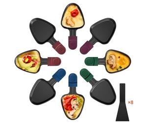 Yoassi Lot de 8 Poêlon Raclette Triangulaire Anti-adhésif, Coupelle Raclette Triangle avec Poignée Colorée Anti-brûlure pour Fromage Fondu, Oeuf Frit, 8 Pcs Pelle en Nylon Passées au Lave-vaisselle