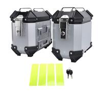 Yobadam Valise Latérale de Moto en Aluminium Universelle 18L avec Serrure de Sécurité et Poignée,Imperméable Antichoc,Démontable,avec Autocollants Réfléchissants,pour Casque Bagages (Silver)