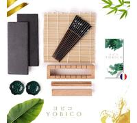 YOBICO Kit Sushi Complet Premium en Bois + 5 Baguettes + 2 Assiettes en Ardoise + Accesoires | Kit a Sushi | Sushi Maker en Bois | Machine a Sushi | Appareil a Sushi | Maki