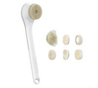 YobiLife Brosse de bain électrique avec trois niveaux d'intensité de massage et de gommage, long manche ergonomique pour atteindre le dos pour une utilisation sèche et humide, tête de brosse amovible