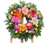 YobiLife Couronne de fleurs d'automne en soie avec dahlia et feuille détaillés, faite à la main pour accrocher une fenêtre et une porte d'hôtel, conçue pour une utilisation décorative durable