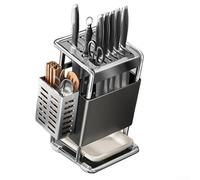 YobiLife Étagère de cuisine en acier inoxydable avec tapis antidérapant et porte-baguettes, organiseur d'ustensiles avec égouttoir amovible, rangement compact pour comptoir de cuisine (acier au