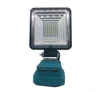 YobiLife Lampe de travail LED sans fil avec port USB, 56 LED, crochet de tête réglable à 90 °, pour batterie Einhell 18 V, camping, extérieur, bleu, noir (double port USB)