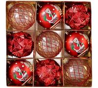 YobiLife Lot de 9 boules de Noël de 8 cm conçues pour sapin et décoration d'intérieur festive avec artisanat mécanique et fait à la main (rouge)
