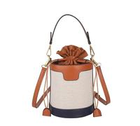 Yobohui Sac à bandoulière cylindrique en cuir PU pour femme, sac à main décontracté avec cordon de serrage, sac à main, sac de loisirs d'été, Brun / bleu, Taille unique