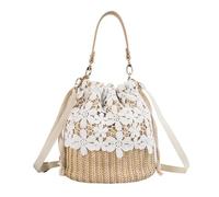 Yobohui Sac à bandoulière pour femme avec cordon de serrage, motif floral, dentelle, décoration en rotin, fleur, Taille unique