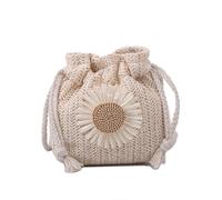Yobohui Sac à bandoulière tendance avec cordon de serrage en paille, blanc, Taille unique