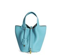 Yobohui Sac seau en cuir souple pour femme - Design tendance - Panier à légumes - Sac à main de transport décontracté, Bleu 1, 18cm