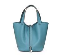 Yobohui Sac seau en cuir souple pour femme - Design tendance - Panier à légumes - Sac à main de transport décontracté, Bleu denim., Large