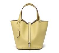 Yobohui Sac seau en cuir souple pour femme - Design tendance - Panier à légumes - Sac à main de transport décontracté, Jaune poulet, Small