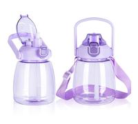 YOBOKO Grande bouteille d'eau de 1,1 l avec poignée anti-fuite avec paille et sangle réglable pour camping, cyclisme, gym, sport (violet)