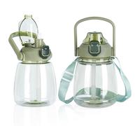 YOBOKO Grande bouteille d'eau de 1,1 l avec poignée anti-fuite, grande bouteille avec paille et sangle réglable pour camping, cyclisme, gym, sport (1 pièce, vert)