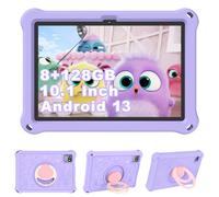 YOBWOK Tablette Enfants 10.1 Pouces avec WiFi Android 13,8Go RAM 128Go ROM Contrôle Parental 6000mAh Educative HD1280X800 avec Google Play Tablette Tactile 2 3 4 5 6 7 8ans,Cas en EVA,Violet