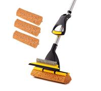 Yocada Balai éponge à Usage Commercial pour la Maison, Le carrelage, la Salle de Bain, Le Garage avec 3 têtes d'éponge et Manche télescopique Extensible de 107 à 132 cm, séchage Facile, essorage