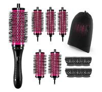 Yocdunm Ensemble de brosses à cheveux rondes avec poignée amovible, 3 tailles, brosse à cheveux ronde pour séchage au sèche-cheveux avec 6 clips de positionnement, 6 barils, 1 poignée (rose rouge)