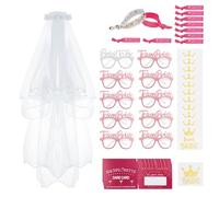 Yocdunm Lot de 54 accessoires pour enterrement de vie de jeune fille avec bracelet, lunettes, tatouages, voile de mariée, cartes à gratter, accessoires d'équipe pour enterrement de vie de jeune fille