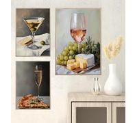 Yocheng 3 Affiches sur toile représentant des natures mortes culinaires rétro de style champêtre,idéales pour la décoration murale et la maison. 40x60cmx3 sans cadre