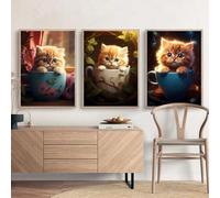 Yocheng 3 animaux de compagnie tasse pleine de gentillesse chat toile peinture décor mignon tasse chaton affiche belles pattes mur art photos maison chambre affiches 30x40cmx3 sans cadre