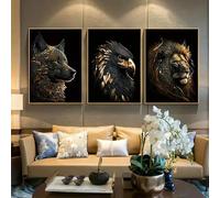 Yocheng 3 pièces/ensemble affiche moderne loup doré aigle Lion Art mural toile peinture Art pour salon chambre décor cadeau de pendaison de crémaillère 60x80cmx3 sans cadre