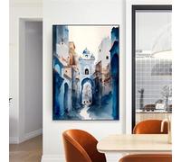 Yocheng Affiche d'art de porte marocaine bleue,toile imprimée de paysage,peinture aquarelle,Art naturel,décor minimaliste islamique 50x70cm sans cadre