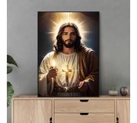 Yocheng Affiche d'art mural avec bougies lumineuses catholiques,imprimés de dieu sur toile,peinture murale de jésus chrétien,images de décoration de la maison 21x30cm sans cadre