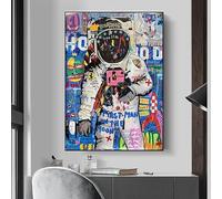 Yocheng Affiche d'astronaute Graffiti Street Art, peinture sur toile imprimée, tableau mural pour salon, décoration de la maison 40x50cm sans cadre