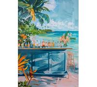 Yocheng Affiche de bar de plage, bar à cocktails tropical en bord de mer, peinture sur toile, art mural, image, décoration de chambre, affiches 50x70cm sans cadre
