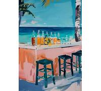 Yocheng Affiche de bar de plage, bar à cocktails tropical en bord de mer, peinture sur toile, art mural, image, décoration de chambre, affiches 21x30cm sans cadre