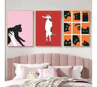 Yocheng Affiche de chat drôle imprimée sur toile,peinture minimaliste nordique,art mural animalier pour salon,décoration de la maison 40x60cmx3 sans cadre