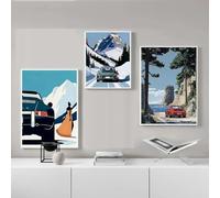 Yocheng Affiche de conduite vintage Alpine Tour Cartoon Print Canvas Painting Wall Art Painting Home Living Room Decor 50x70cmx3 sans cadre