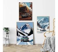Yocheng Affiche de conduite vintage Alpine Tour Cartoon Print Canvas Painting Wall Art Painting Home Living Room Decor 21x30cmx3 sans cadre