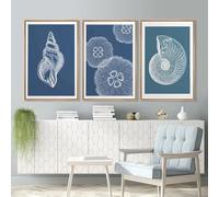 Yocheng Affiche de coquillage antique bleu,mer côtière,étoile de mer,méduse,conque,peinture sur toile,art mural pour chambre d'enfant,décoration d'intérieur 21x30cmx3 sans cadre