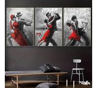 Yocheng Affiche de danseuse en rouge et noir, 3 pièces, costumes, décor de salle, décoration de maison, peinture sur toile, affiche d'art murale, décor de couloir de salon 60x80cmx3 sans cadre