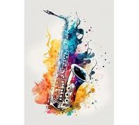Yocheng Affiche d'instrument de musique coloré, peinture sur toile esthétique, saxophone, batterie, piano, décoration murale pour la maison 40x50cm sans cadre